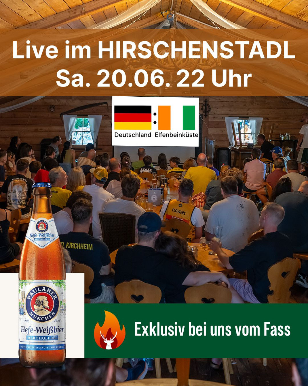 Fussball WM im Hirschgarten: Deutschland gegen die Elfenbeinküste. Sa. 20.06. 22 Uhr