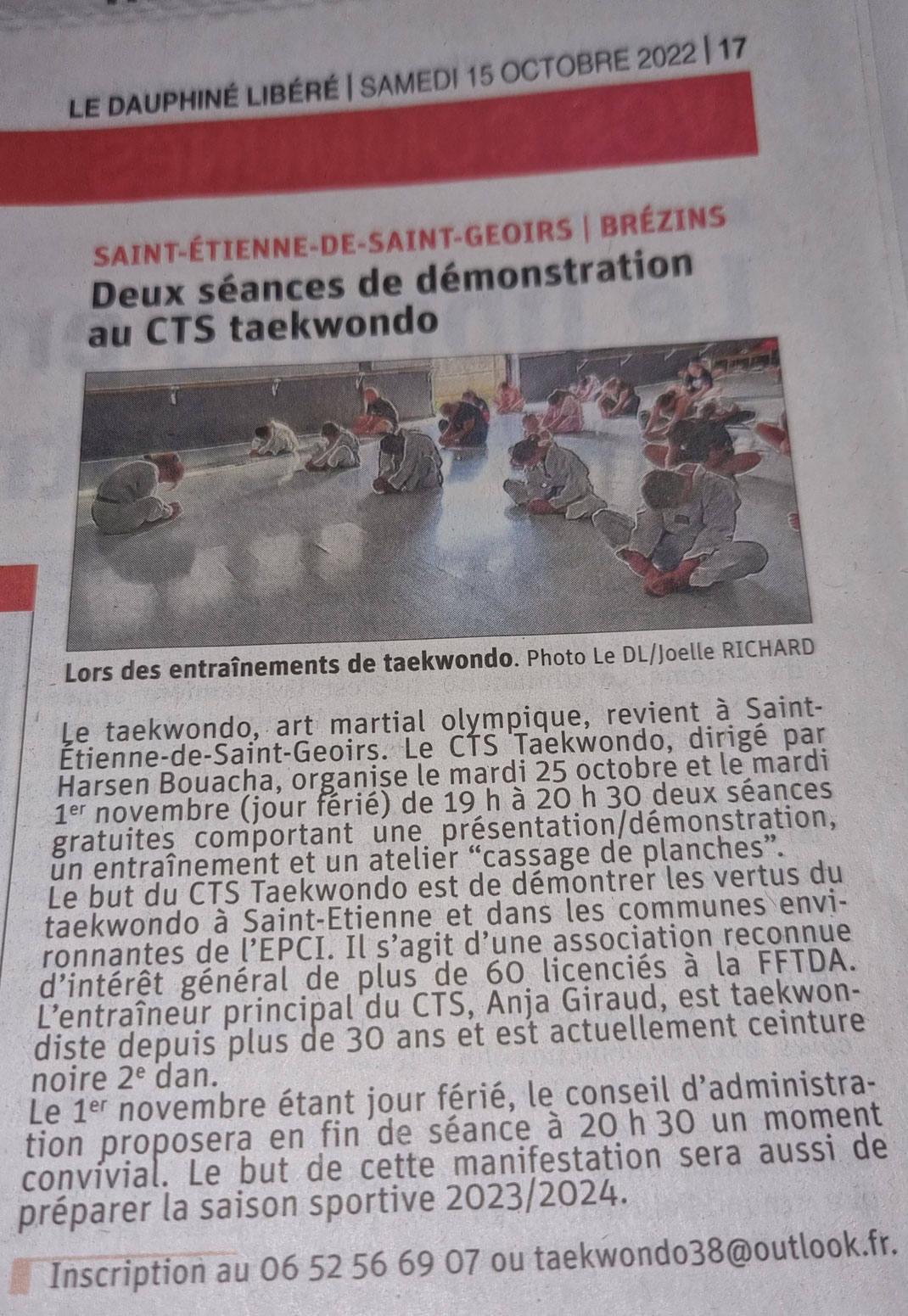 St Etienne de St Geoirs et Brézins retrouvent enfin le Taekwondo avec Anja après le COVID grace au CTS Taekwondo 