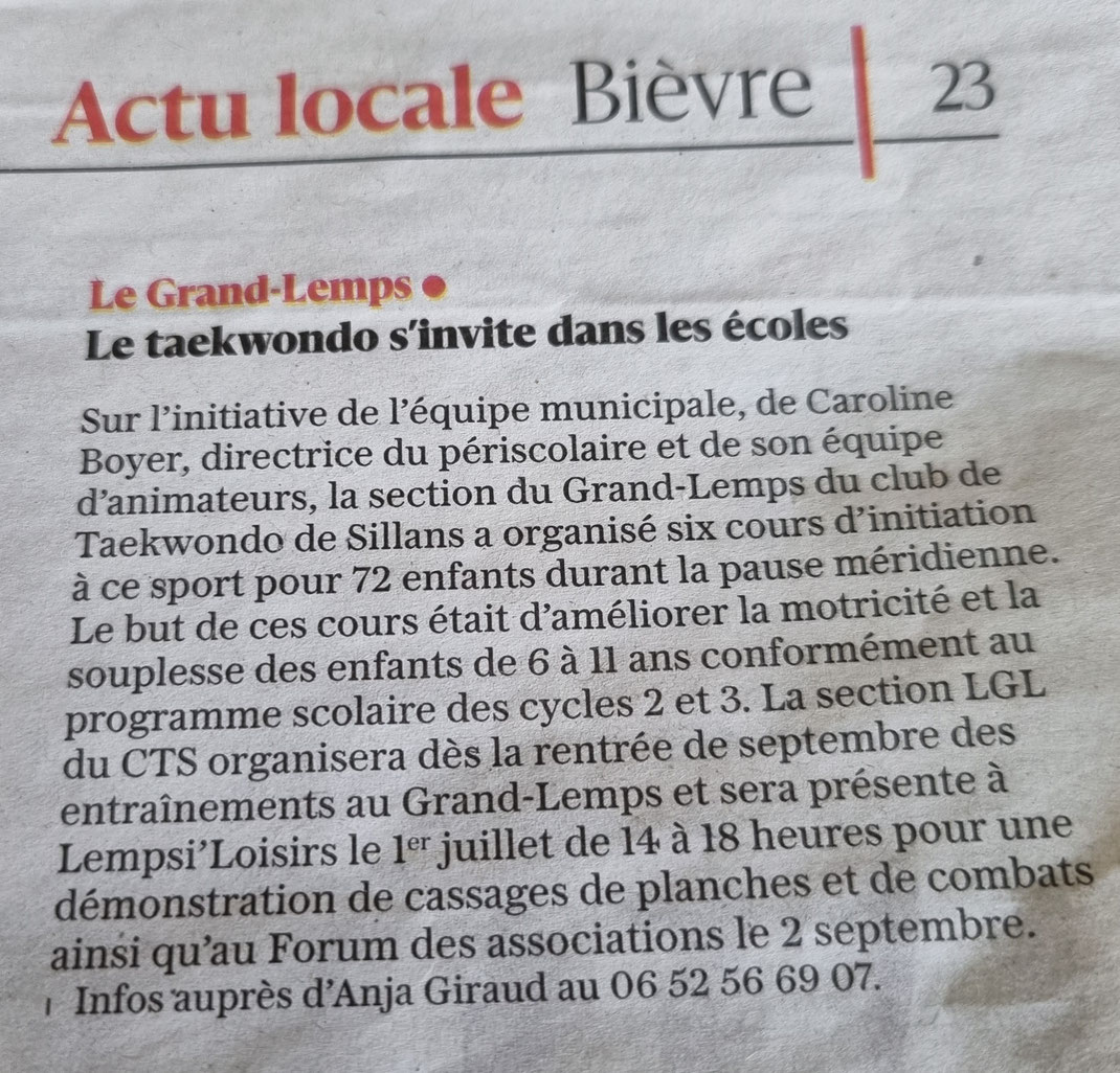 CTS Taekwondo Garderie du Grand-Lemps publié le 4 juin 2023