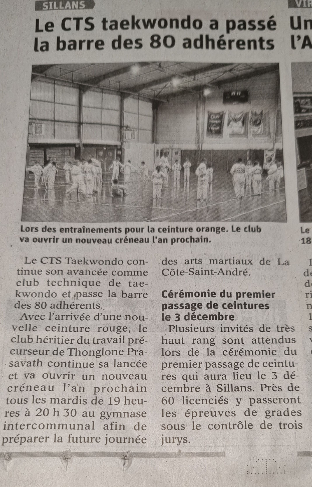 CTS Taekwondo Article du Dauphiné Libéré du 1 novembre 2022