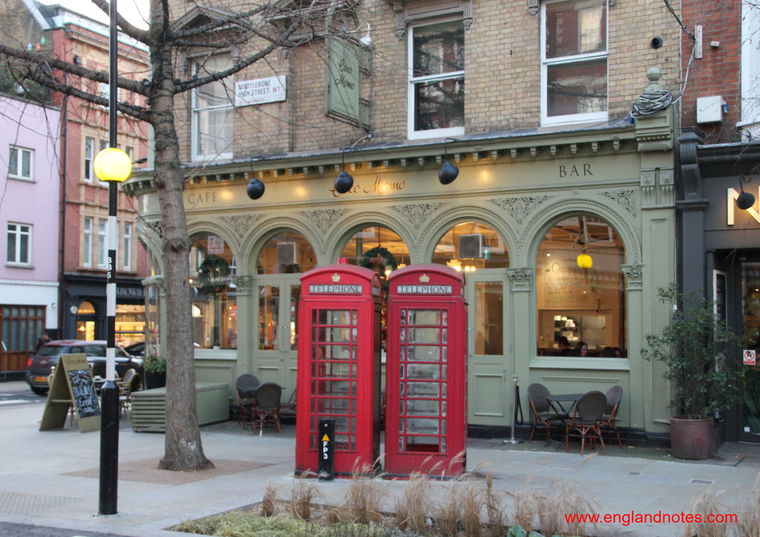 Geschichte der englischen Telefonzellen: englische Telefonzelle in Marylebone in London