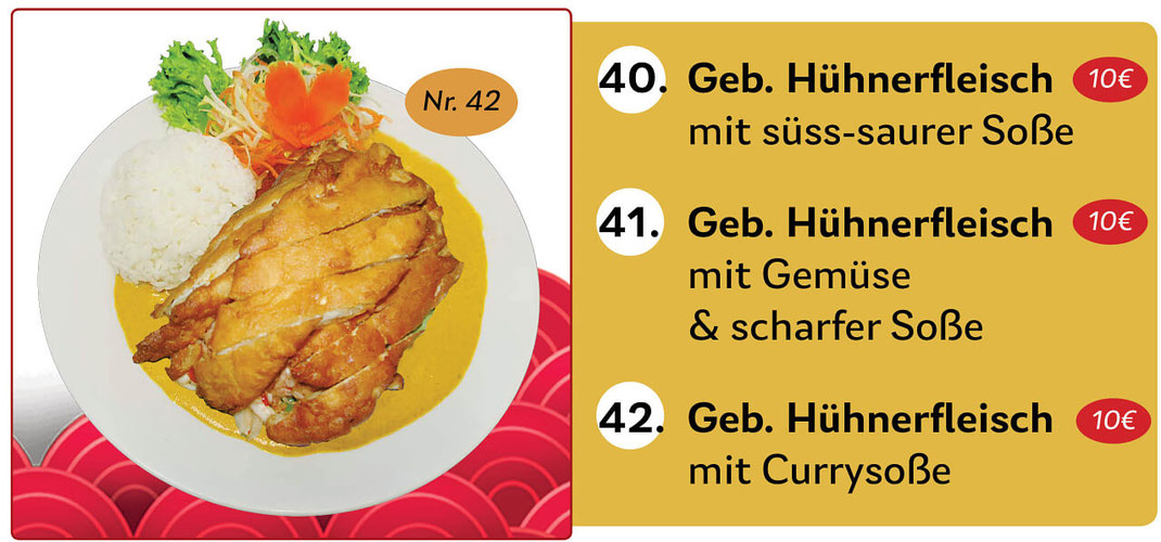 Speisekarte Menüs mit Huhn