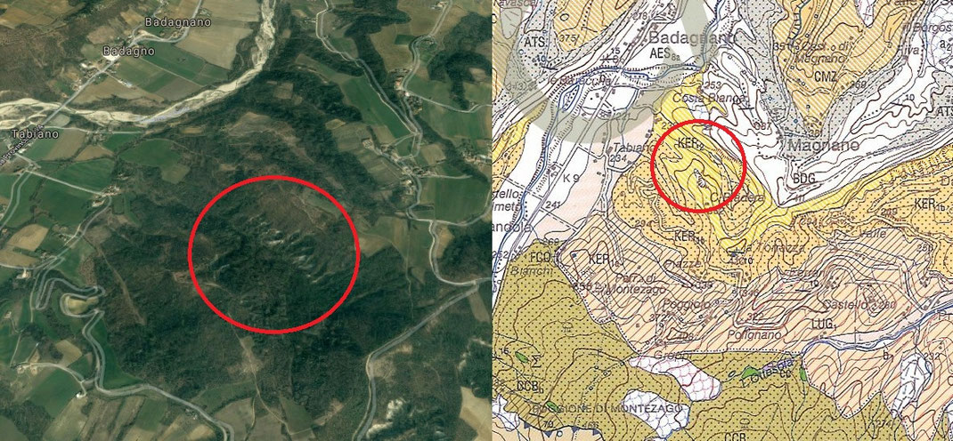 Mappa dell'area e carta geologica (fonte: ISPRA)