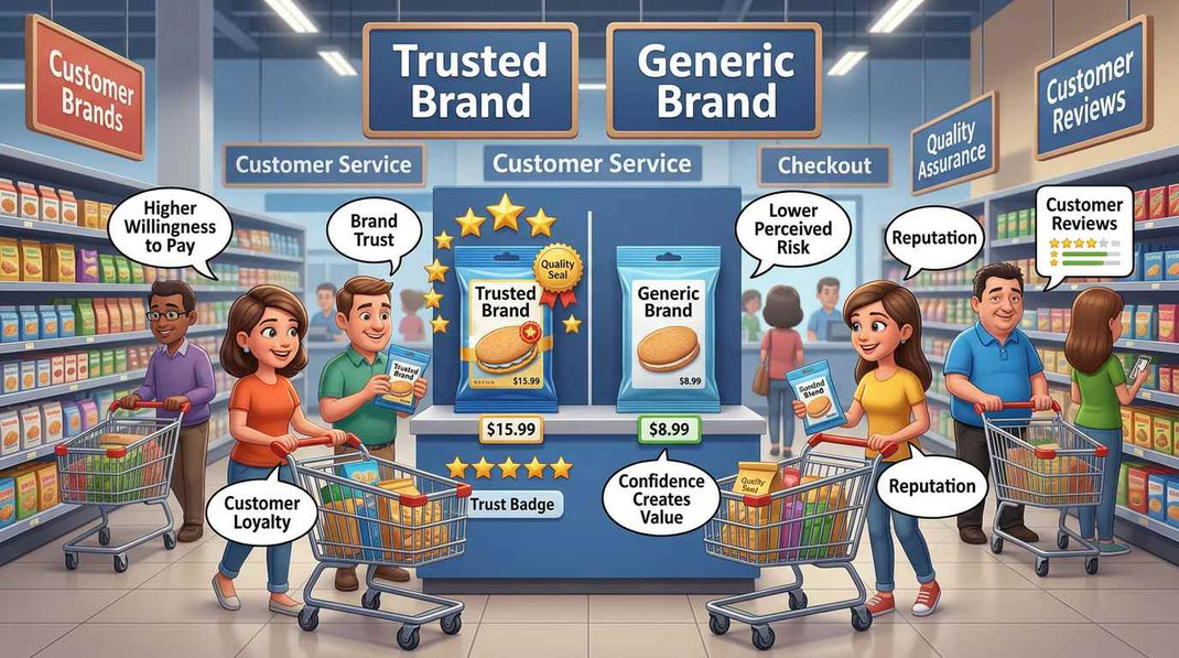 Im Supermarkt - Markenprodukte haben das Trust Premium - höherer Preis für Vertrauen