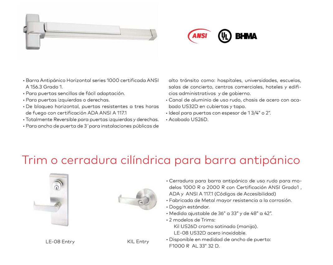 Barras antipánico horizontal Serie 1000 R