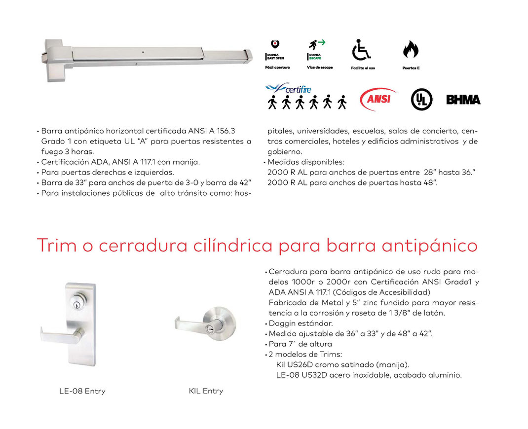 Barra antipánico horizontal Serie 2000 R