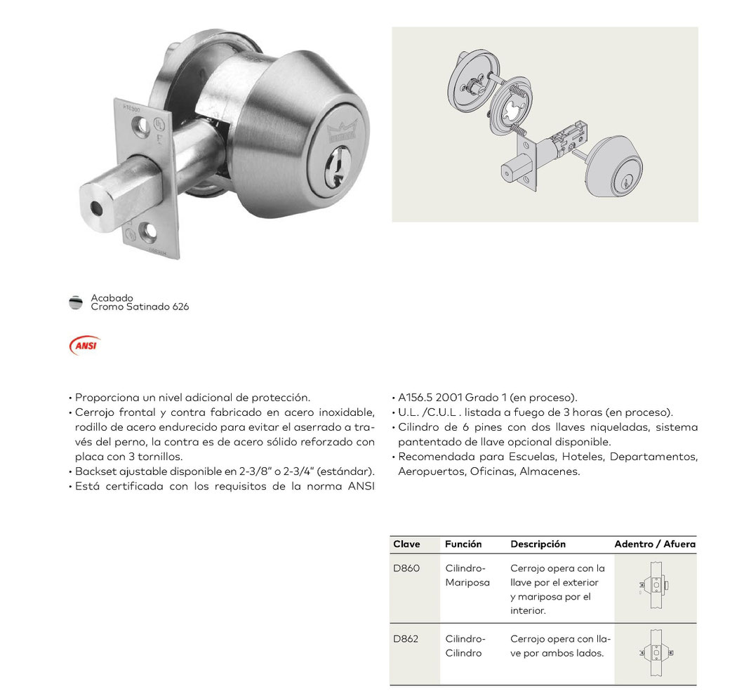 Cerrojo D800 grado 1