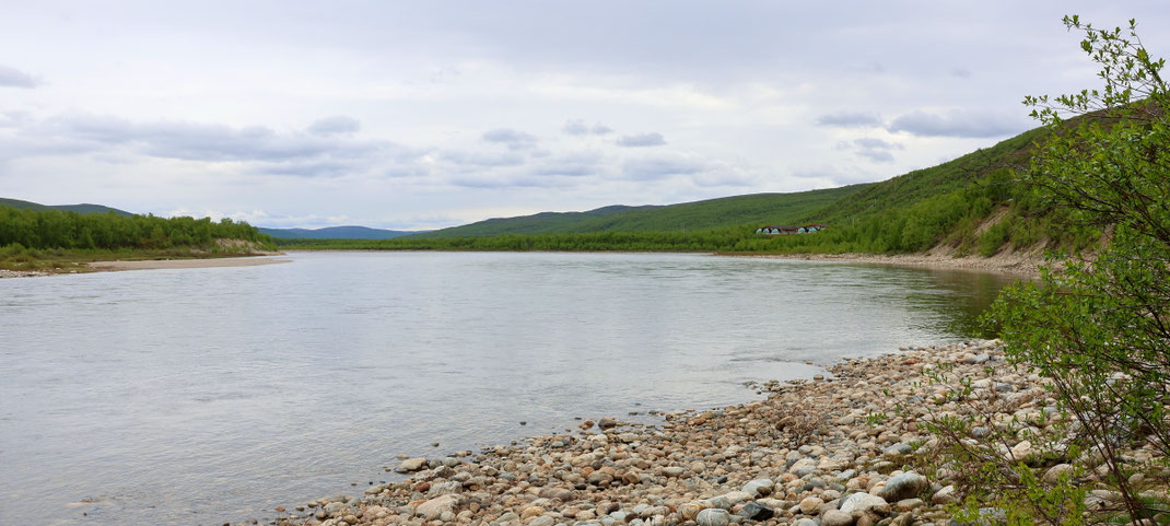 Sehenswürdigkeiten Nuorgam & Utsjoki: Der Teno-Fluss fließt ruhig entlang der bewaldeten Ufer. Der Fluss ist weitestgehend naturbelassen und seine Ufer kaum bebaut.