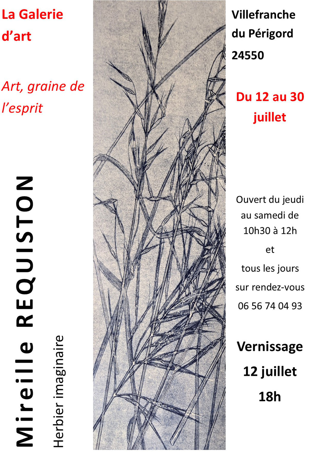 invitation vernissage exposition Requiston galerie d'art Villefranche du Périgord 12 juillet 18 heures