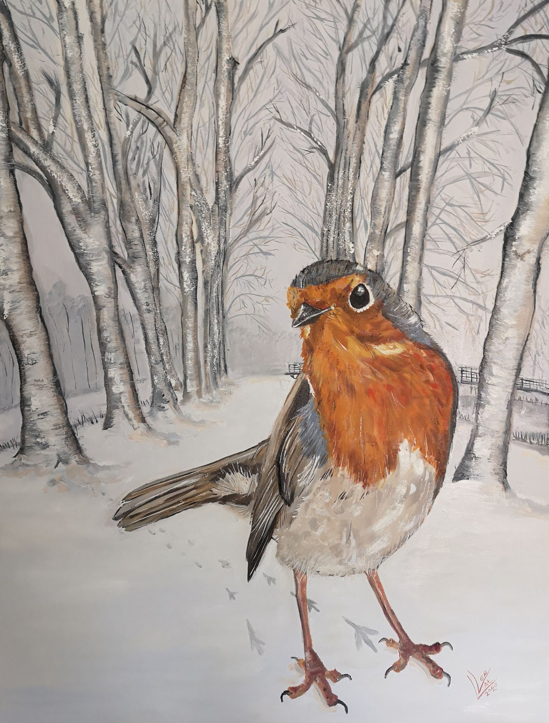 6. Giant robin "Winter walk"60x80cm VERKOCHT