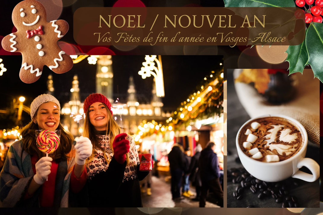 Ambiance chaleureuse et féerique des fêtes de fin d'année en Alsace-Lorraine, location de vacances 5★ spa privatif pour Noël dans les Hautes Vosges au Glam'88