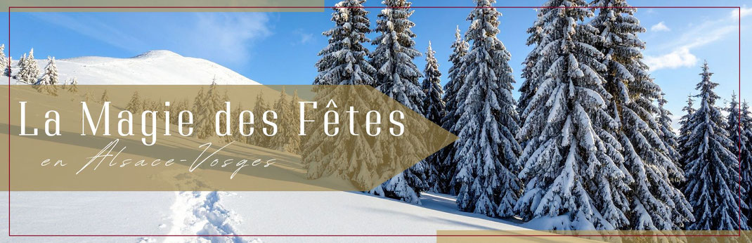 Paysages d'hiver et sapins enneigés des montagnes Vosgiennes : un séjour féerique pour les fêtes de fin d'année entre l'Alsace et les Vosges, dans notre hébergement de prestige avec bain nordique, sauna et spa finlandais privé au Glam'88