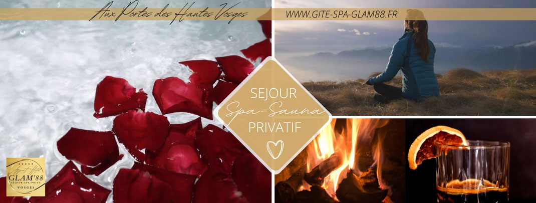 image pétales de rose feu de cheminée et méditation montagne - séjour spa sauna privé Gîte Glam88 - Réservation All Inclusive Vosges