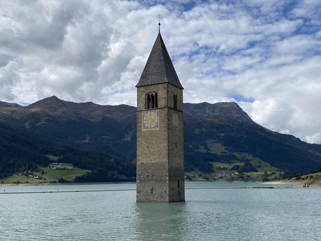 Graun, Vinschgau, Reschen, Reschensee, Graun, Kirchturm