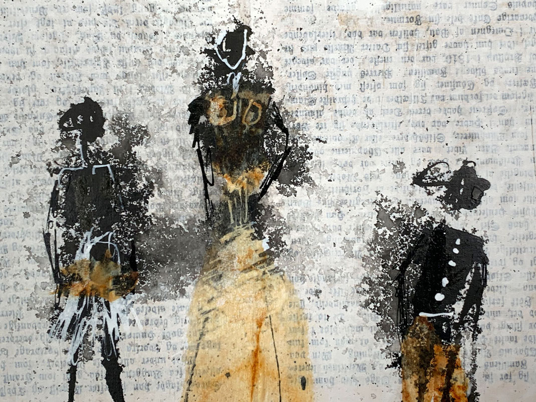 Mischtechnik auf historischer Buchseite, montiert auf (300 g/m² Papier) von Claudia König - Ausschnitt