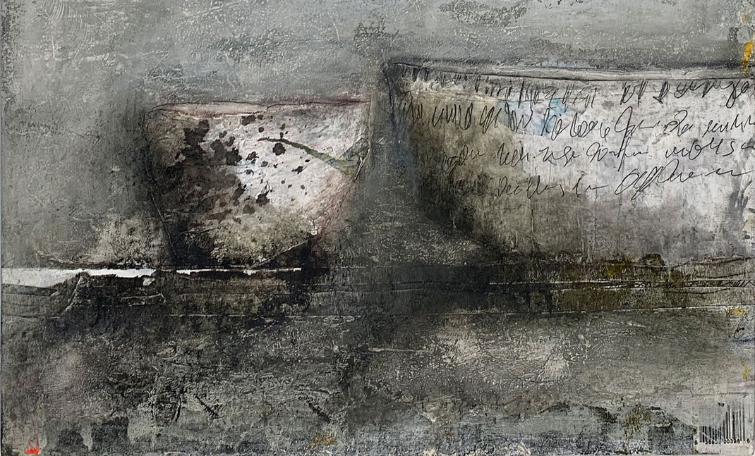 Kunstserie Yugen-Gefäße von Claudia König – Schichtmalerei auf Holz, inspiriert von der japanischen Ästhetik der Stille.