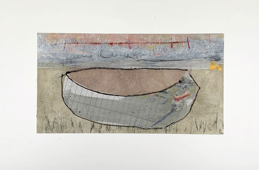 Kunstwerk „Yugen-Gefäß“ von Claudia König – eine Komposition aus Schichtungen auf Papier, die das Unaussprechliche thematisiert.