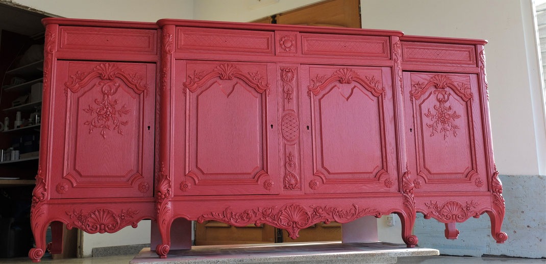 enfilade en chêne couleur framboise anthonee