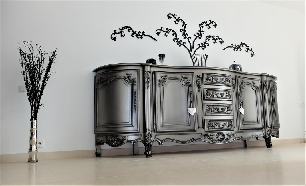 enfilade buffet en merisier relooké en métal par anthonee