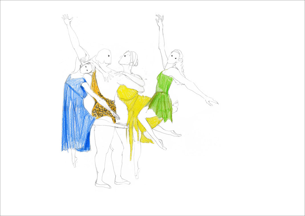 Tanzformation, 2008, Blei- und Buntstift auf Papier, 59,4 x 42 cm