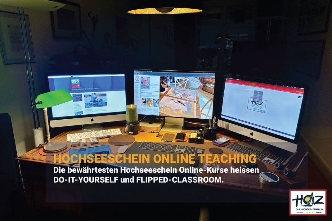 Professioneller Arbeitsplatz für HOZ Hochseeschein Online-Kurse, Do-it-Yourself und Flipped-Classroom mit interaktiven digitalen Lerninhalten.