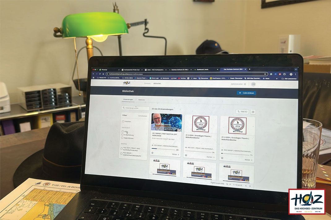 Digitale Bibliothek im HOZ Online Classroom: Übersichtliche Lernplattform mit Hochseeschein-Modulen und NAKAD | FIRST NAUTICAL GPT