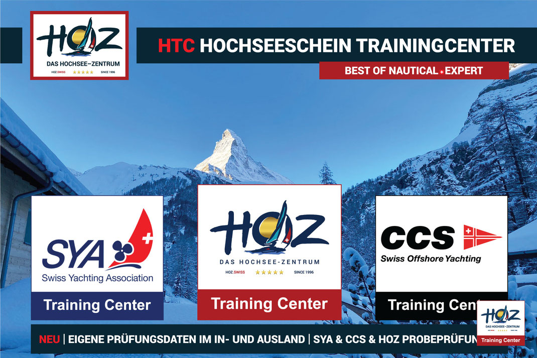 HTC Hochseeschein Trainingcenter Schweiz – zertifizierte CCS, SYA & HOZ Ausbildungs- und Prüfungszentren mit Matterhorn im Hintergrund.