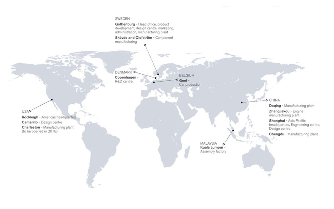 Volvo Cars Globalization & Geographically Site of Volvo Cars Initiative & Development / Volvo Cars Corporation from Sweden / EU / Compact & Cooperative Globally Spectrum