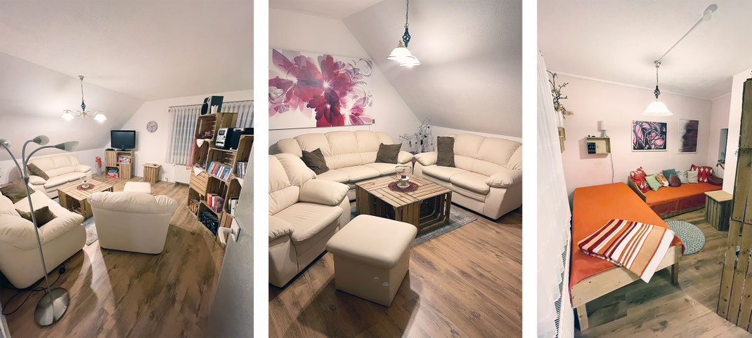 Großzügiges Wohnzimmer mit weiteren Schlafmöglichkeiten