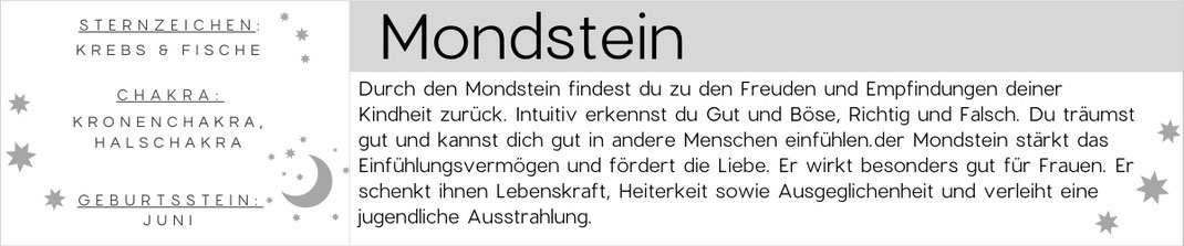 Edle Mondstein Kollektion mit Armbändchen und Hals Ketten