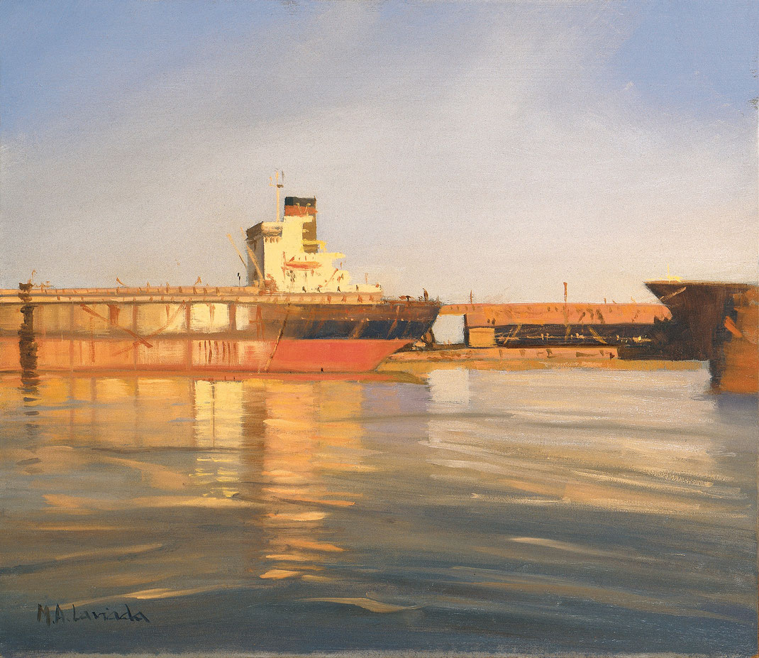 Puerto de El Musel (Gijón), 2002. Óleo sobre tabla 26 x 30 cm