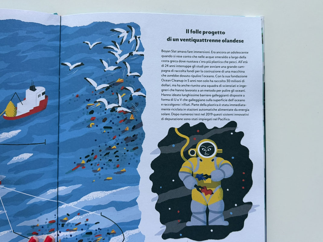 Boyan Slat, libro Acqua di Anna Skowronska, illustrazioni di Agata Dudek e Matgorzata Nowak, il gatto verde edizioni