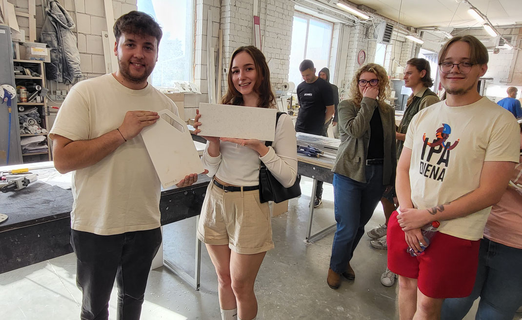 The future designers left in high spirits, heades full of new ideas and armfuls of solid surface samples 