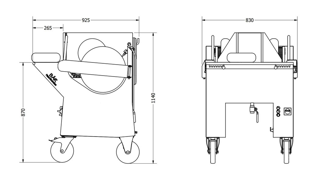 Dimensions PM300 cheese brushing machine