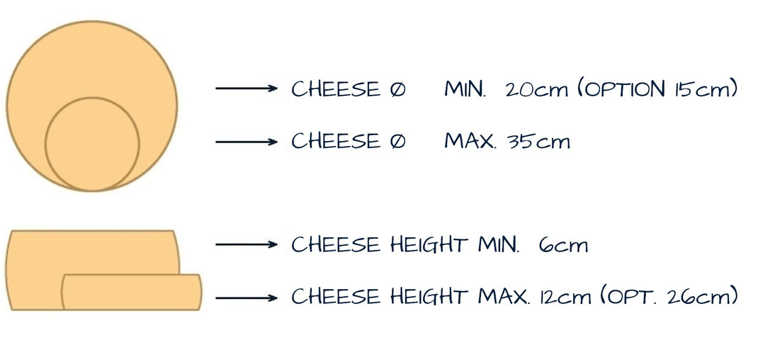 Cheese dimensions for cheese care machine Ø35
