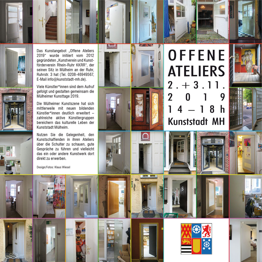 Im Jahr 2019 organisierte der Mülheimer Künstlerbund MKB die TAGE DER OFFENEN ATELIERS IN DER STADT MÜLHEIM (hier der Flyer von Klaus Wiesel)