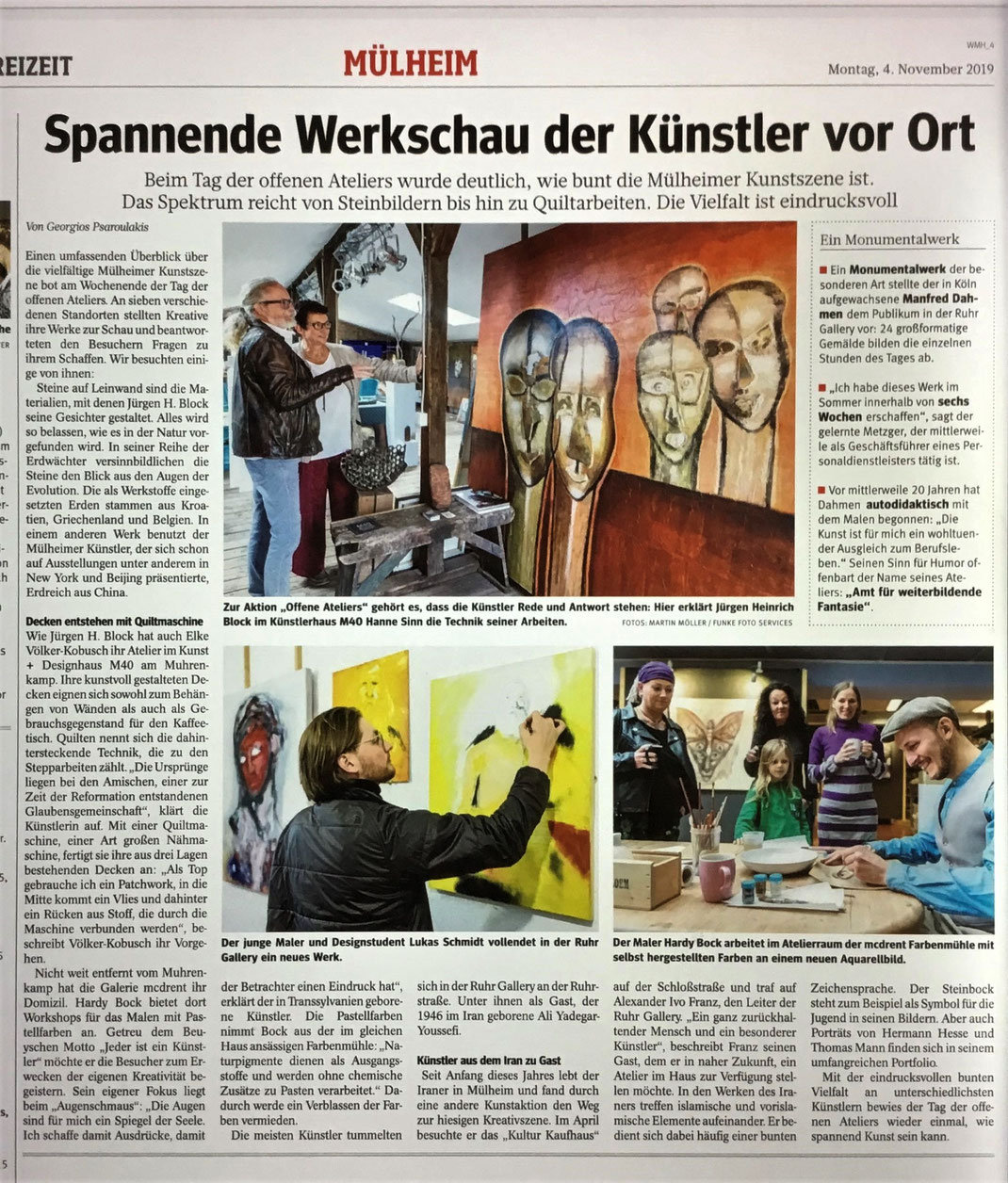 WAZ vom 4.11.2019 Artikel und Kunstblick von Georgios Psaroulakis mit Fotos von Martin Müller