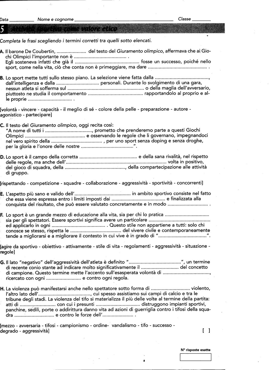 attività sportiva come valore etico