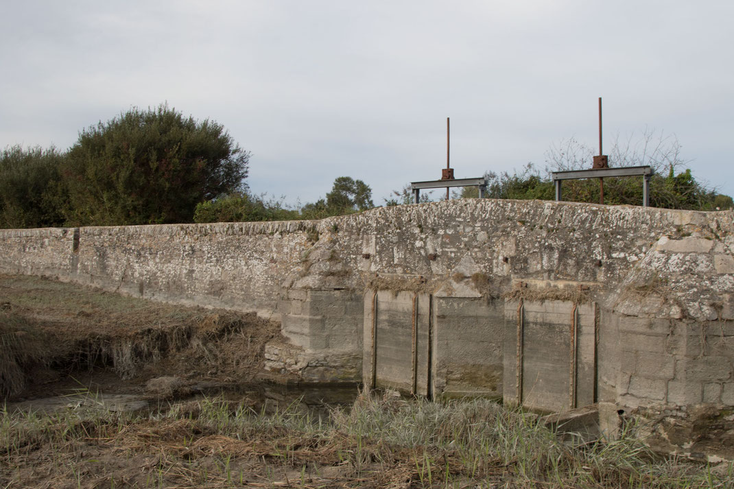 Eine Porte à Flots in Saint-Germain-sur-Ay, am Rande der Marais du Cotentin