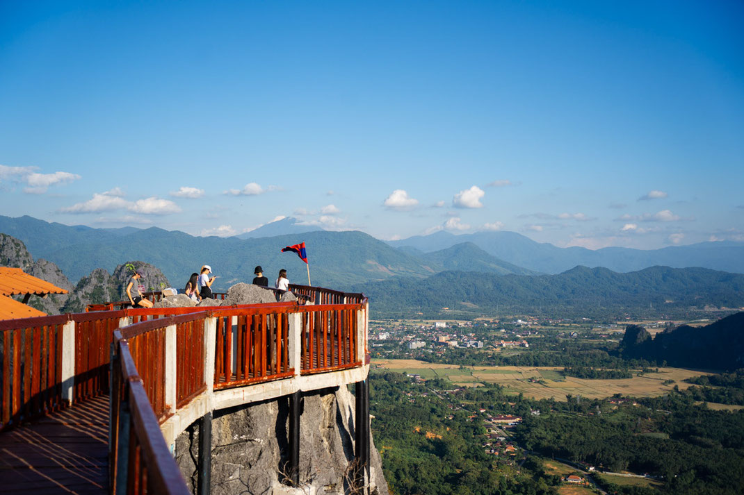 The first viewpoint on the sunset hike in Vang Vieng.