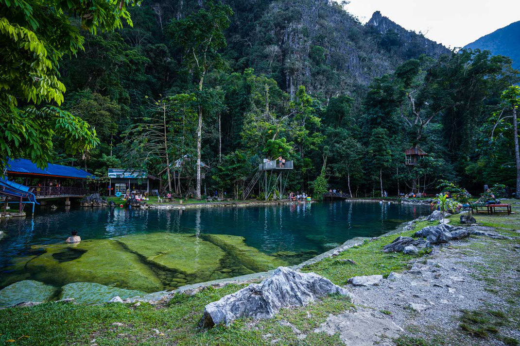 View of one of the pools of the Blue Lagoon 2 in Vang Vieng.