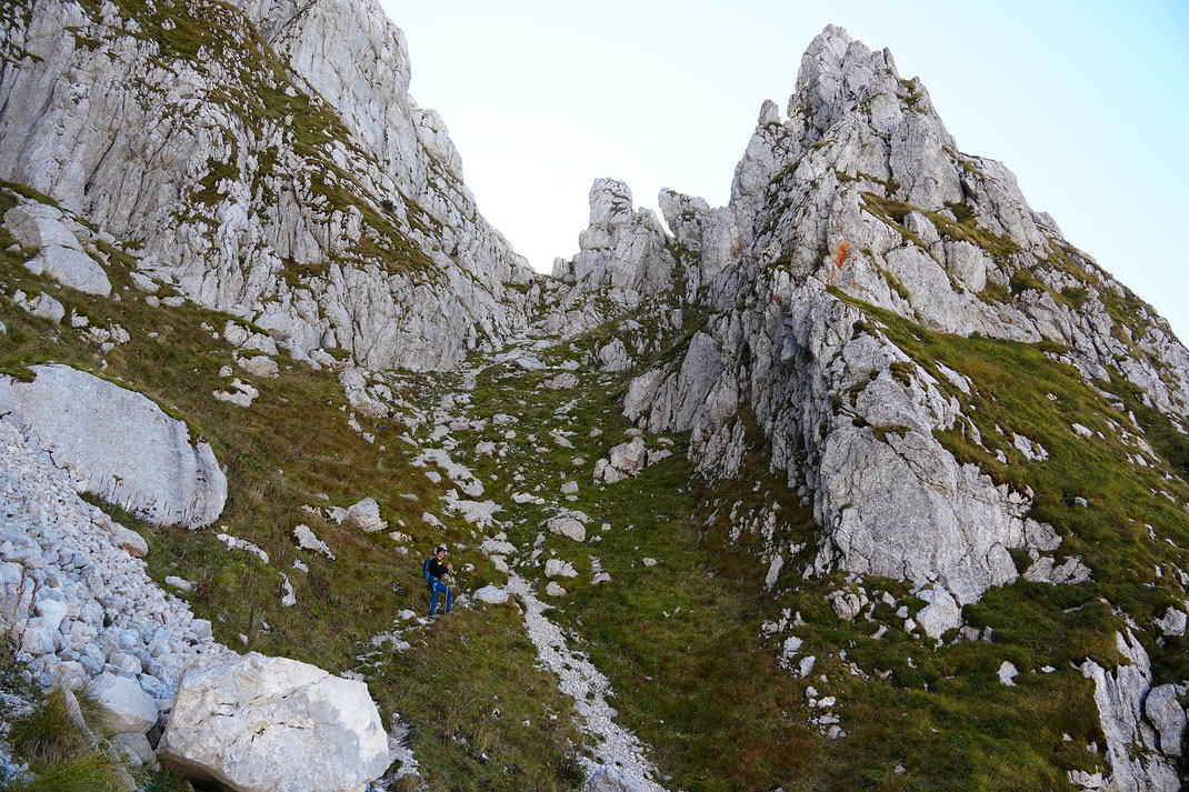 Steile Passage hinauf in die Scharte