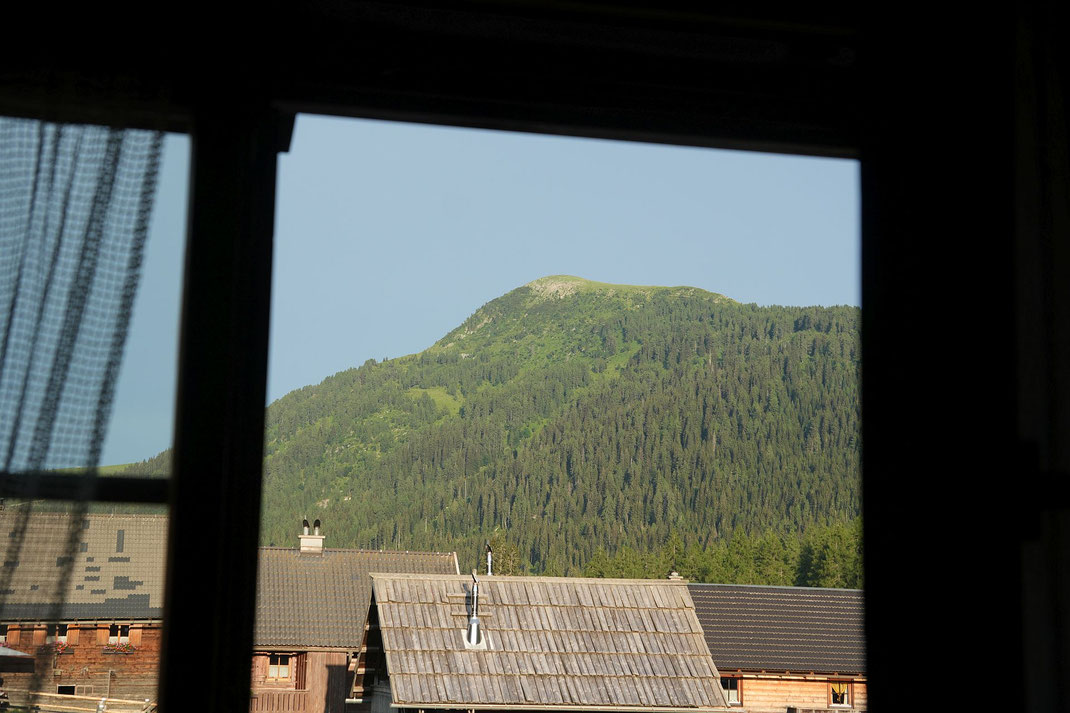 Zimmer mit Ausblick hinauf auf den Poludnig