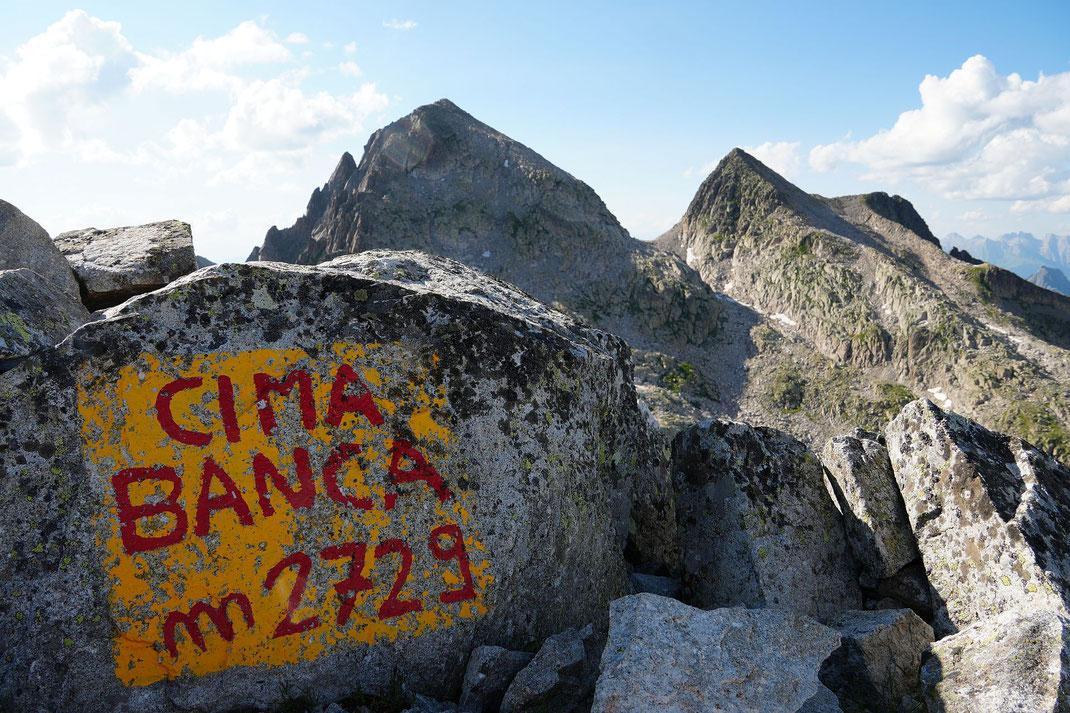 Gipfel mit Cima d'Asta (links) und Cima Diavoli (rechts) im Hintergrund