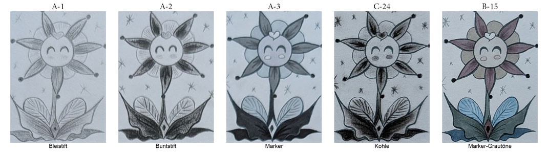 Arbeiten in Monochrom: Bleistift, Buntstift, Marker und Kohle