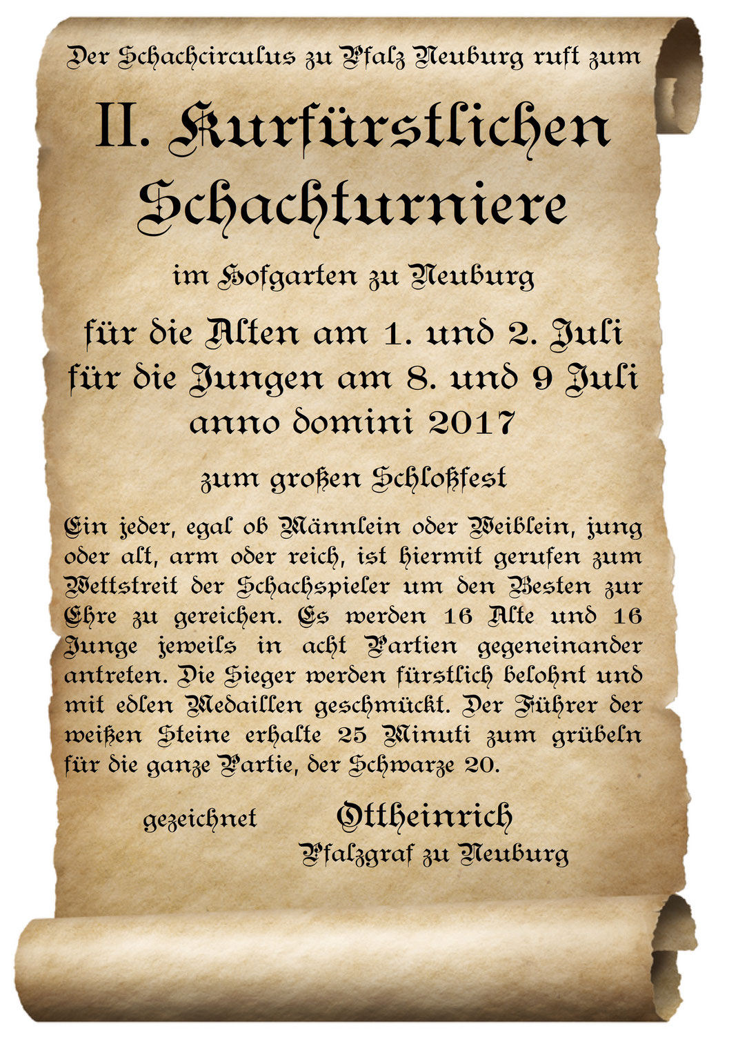 Bild: Aufruf II. Kurfürstliches Schachturnier