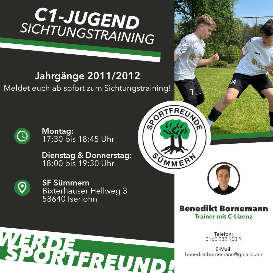 Aufruf zum Sichtungstraining bei der C1 der Sportfreunde Sümmern
