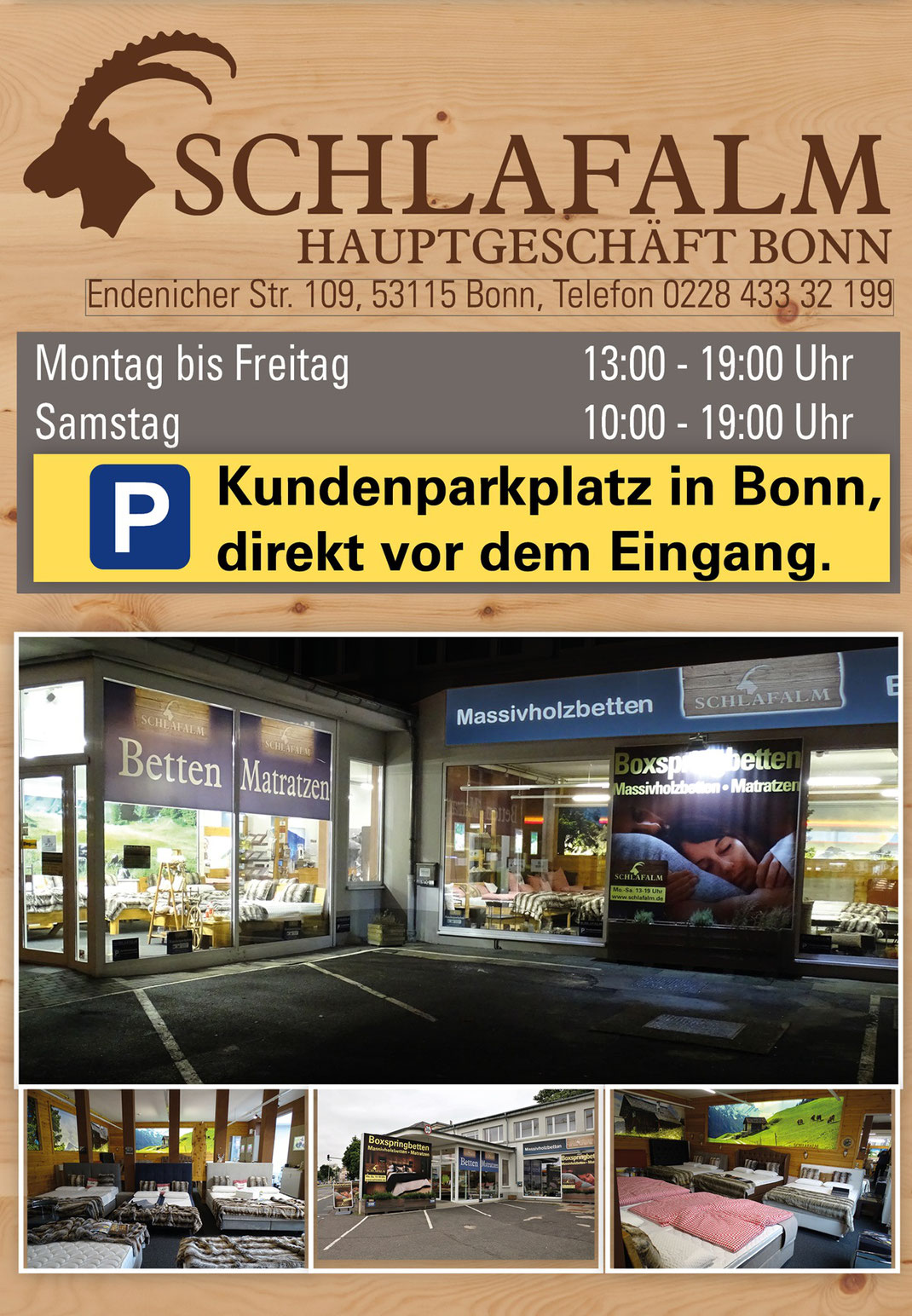 Ein Bild für unsere Besucher aus Köln, Bonn und dem Ahrtal das Text, Massivholzbetten, Matratzen, Boxspringbetten und Zirbenprodukte enthält.