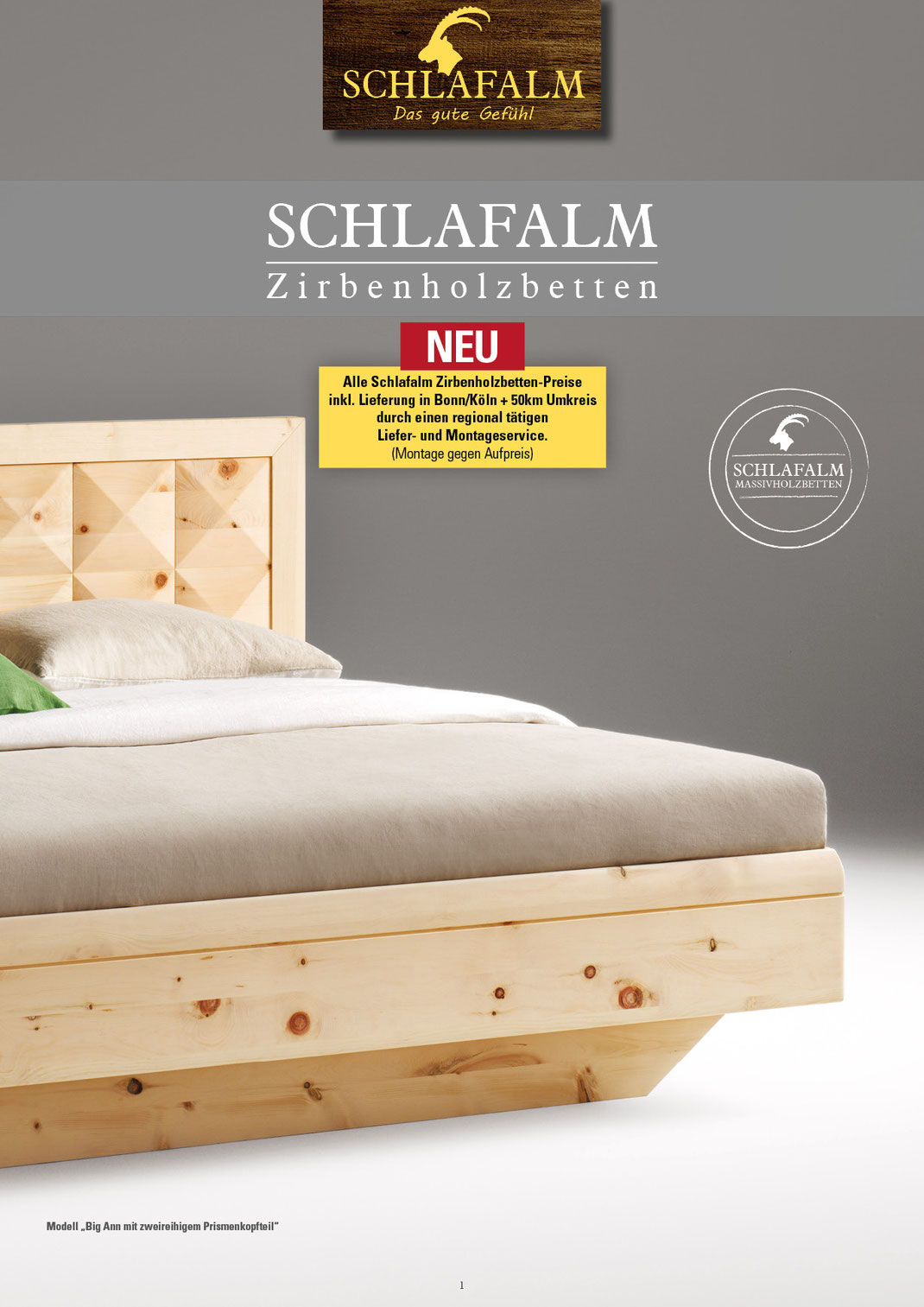 Ein Bild, das Text, Bett - Zirbenholzbett aus Österreisch, Zirbenbetten, Zirbenöl, Schlafzimmer enthält.