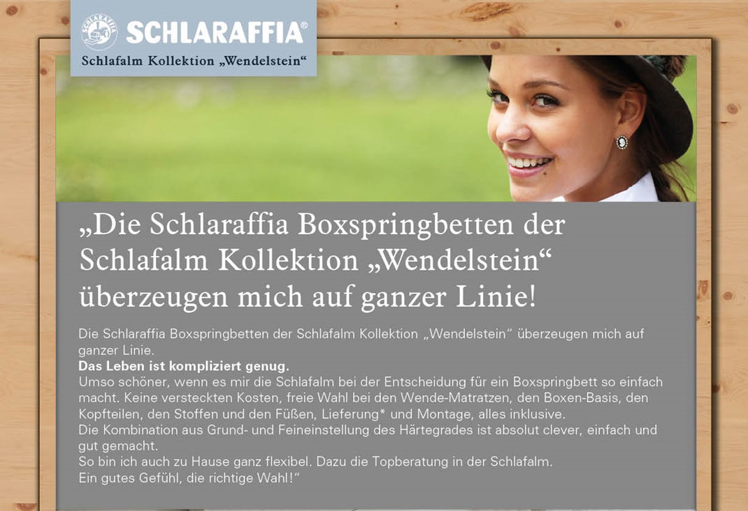 Ein Bild mit Text zu den Schlaraffia Boxspringbetten. Die Schlaraffia Boxspringbetten der Schlafalm Kollektion Wendelstein überzeugen mich auf ganzer Linie.